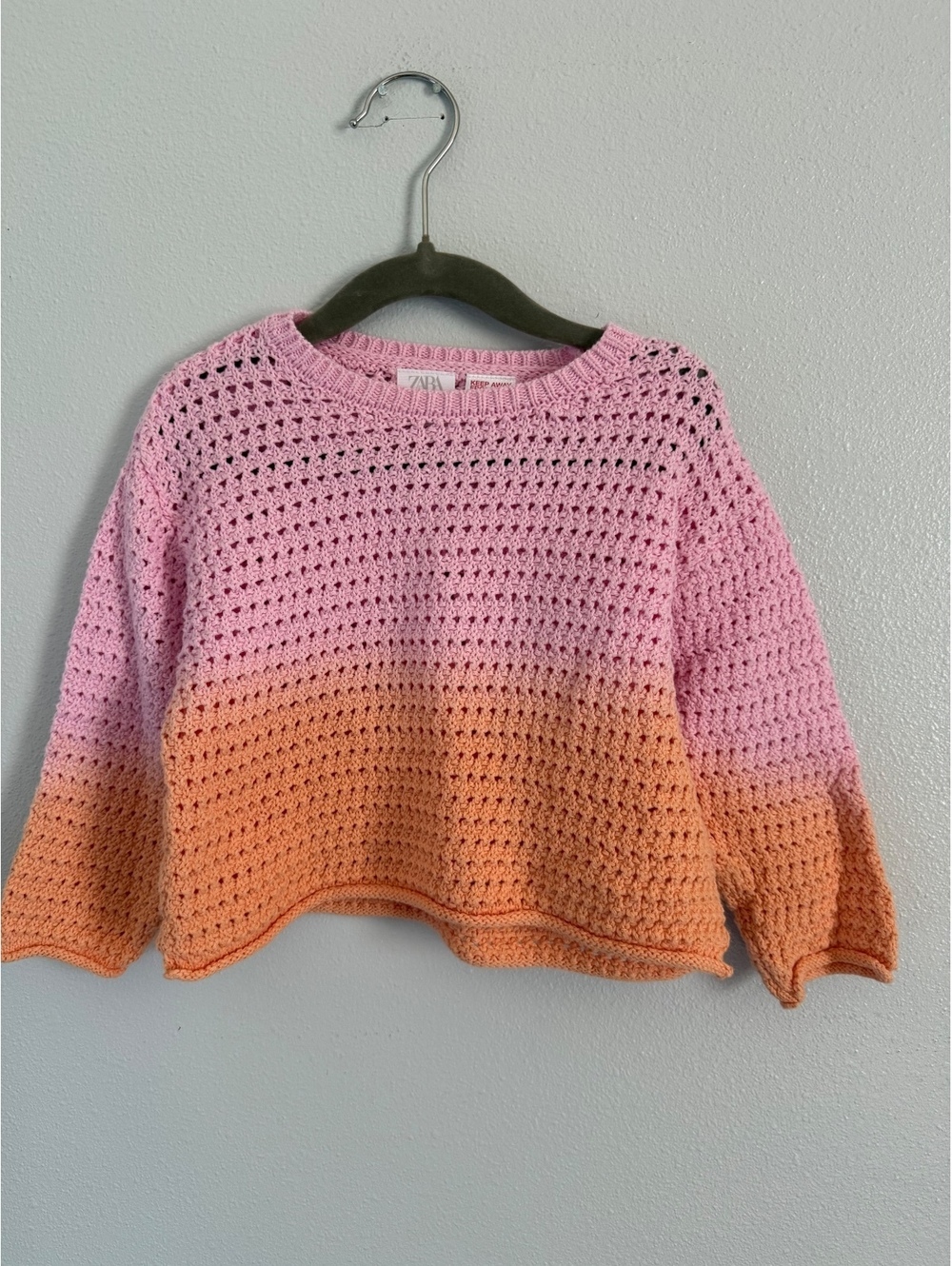 Zara Baby Toddler Girl Crochet Knit Sweater Pink and Orange Ombré Size 1.5 Years